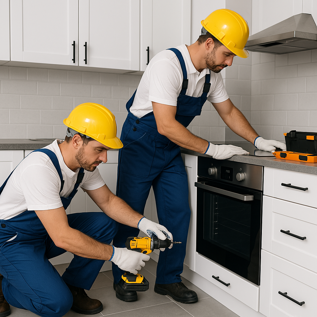 Workers renovating a wall